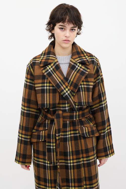 All Saints Brown & Yellow Wool Bree Check Coat