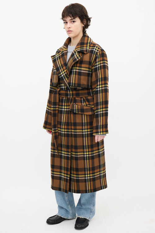 All Saints Brown & Yellow Wool Bree Check Coat