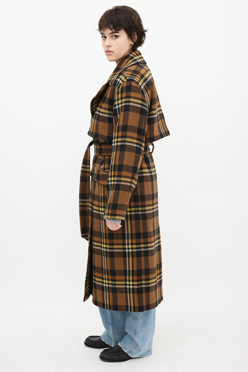 All Saints Brown & Yellow Wool Bree Check Coat