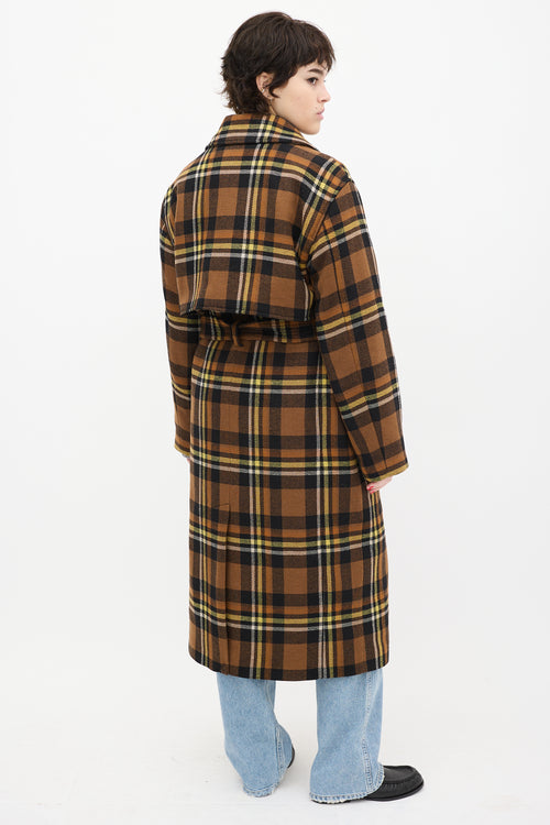 All Saints Brown & Yellow Wool Bree Check Coat