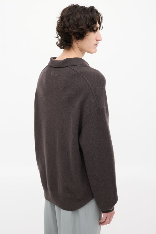 All Saints Dark Brown Wool Anson Polo Sweater