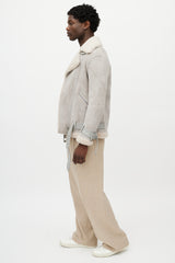 All Saints Grey Suede Shearling Biker Jacket