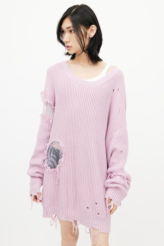 Almaz Pink Distressed Knit Oversized Sweater