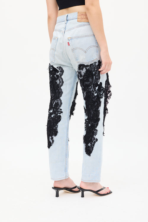 Almaz X Levi's Light Wash Embellished Cutout Jeans
