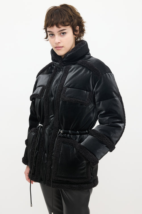 Alo Black Faux Leather & Sherpa Ice Breaker Puffer Jacket