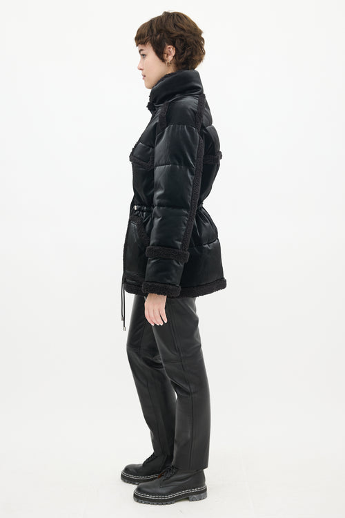 Alo Black Faux Leather & Sherpa Ice Breaker Puffer Jacket