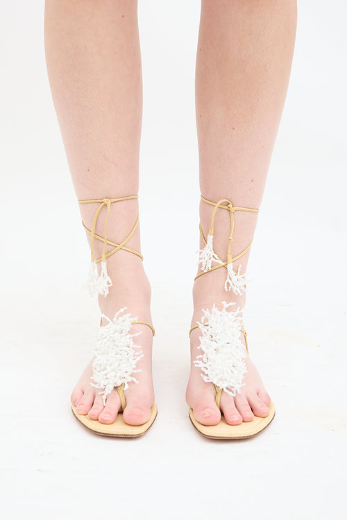 Altuzarra Beige & White Beaded Fringe Sandal