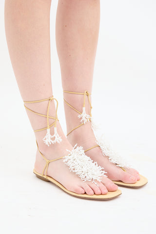 Altuzarra Beige & White Beaded Fringe Sandal