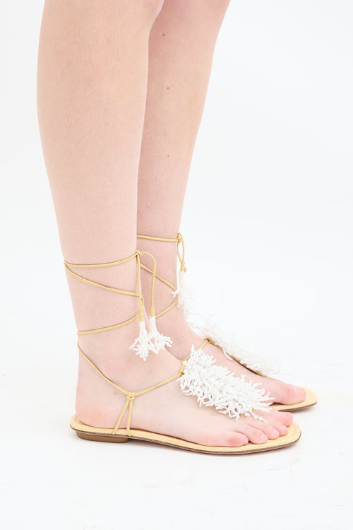 Altuzarra Beige & White Beaded Fringe Sandal