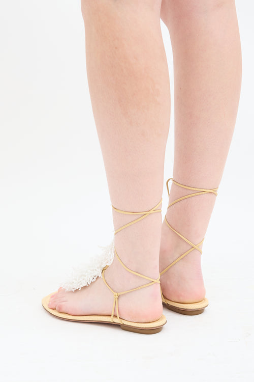 Altuzarra Beige & White Beaded Fringe Sandal