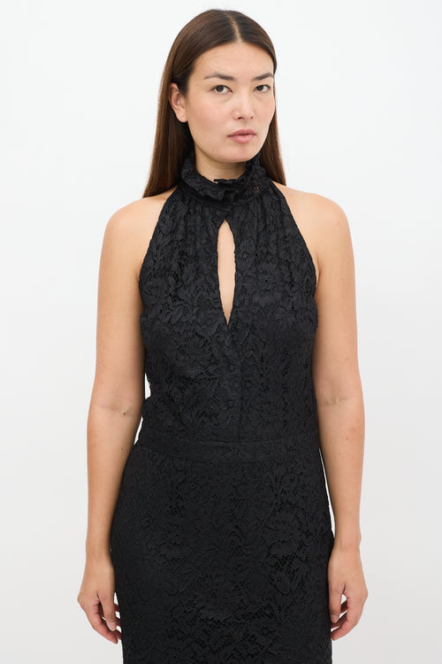 Altuzarra Black Floral Lace High Neck Dress