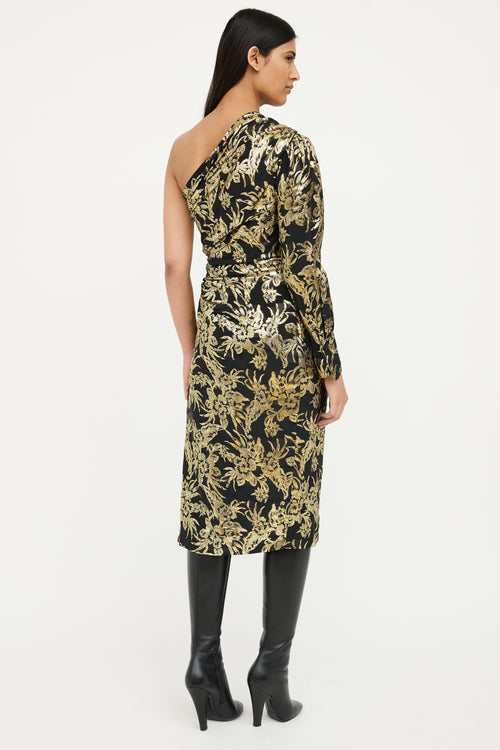 Altuzarra Black Metallic Floral One Shoulder Dress