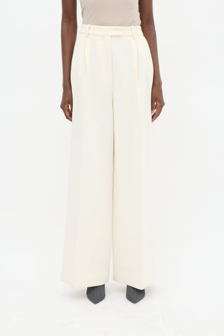 Altuzarra Cream Wool Pleated Wide Leg Trouser