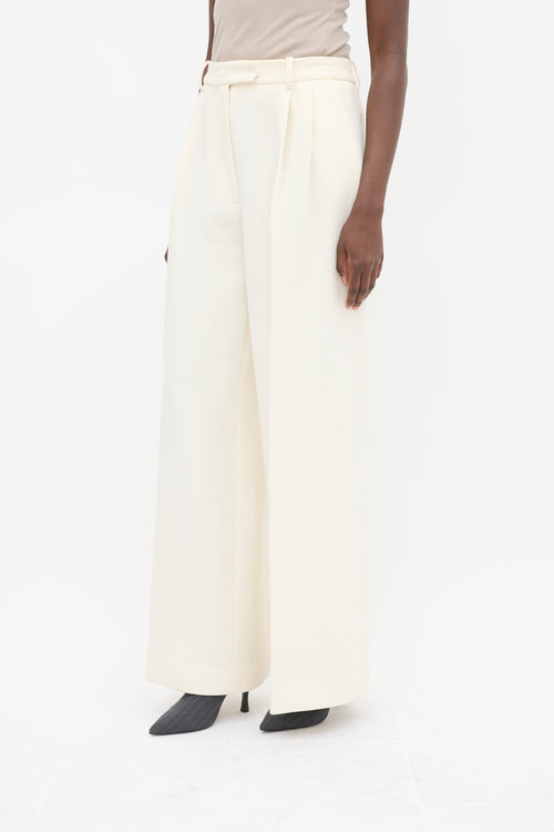 Altuzarra Cream Wool Pleated Wide Leg Trouser