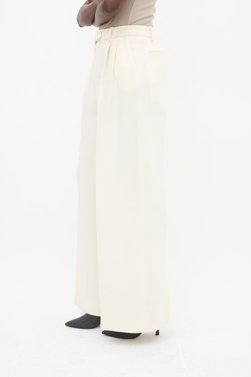 Altuzarra Cream Wool Pleated Wide Leg Trouser