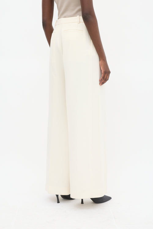 Altuzarra Cream Wool Pleated Wide Leg Trouser