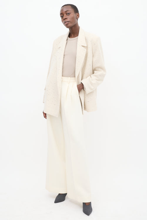 Altuzarra Cream Wool Pleated Wide Leg Trouser