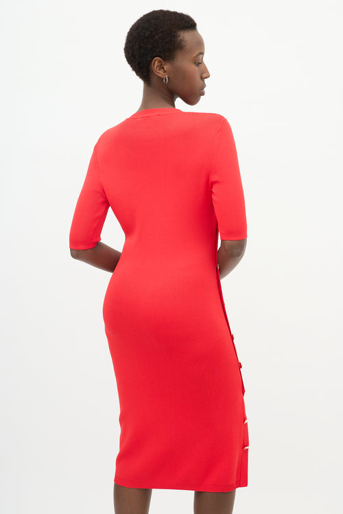 Red Asymmetrical Button Dress