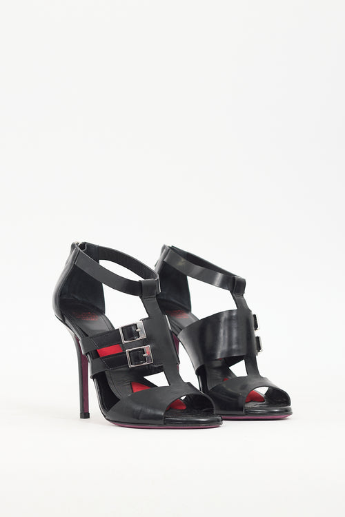 Amanda Gregory Black Leather Buckle Heel