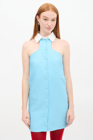 Emilia Wickstead Blue & White Double Cloque Collar Dress