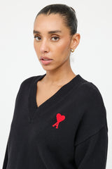 AMI Alexandre Mattiussi Black & Red Knit Logo Sweater