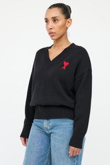 AMI Alexandre Mattiussi Black & Red Knit Logo Sweater
