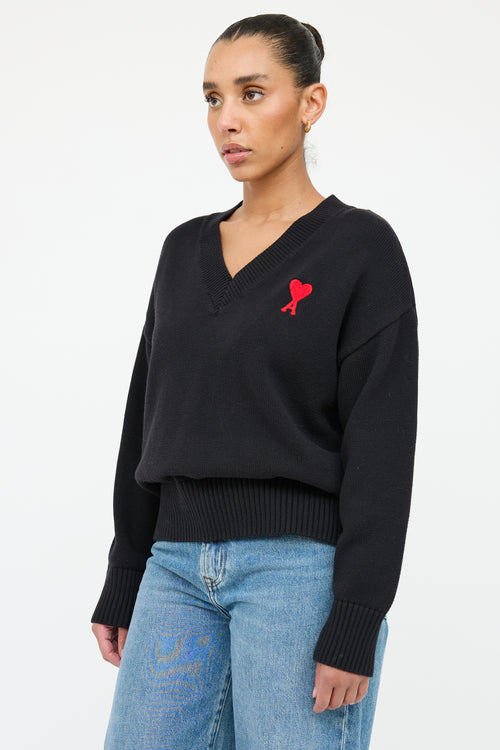 AMI Alexandre Mattiussi Black & Red Knit Logo Sweater