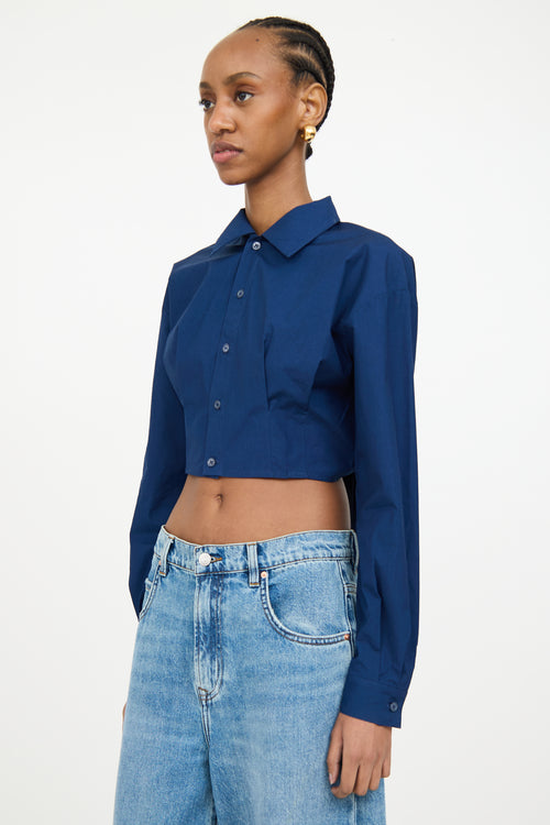 AMI Alexandre Mattiussi Navy Cropped Shirt Tie Top