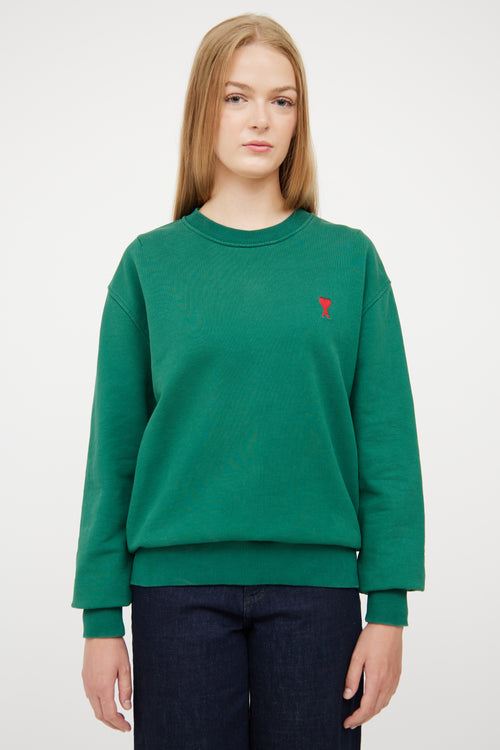 AMI Paris Green & Red Logo Crew Neck Sweatshirt