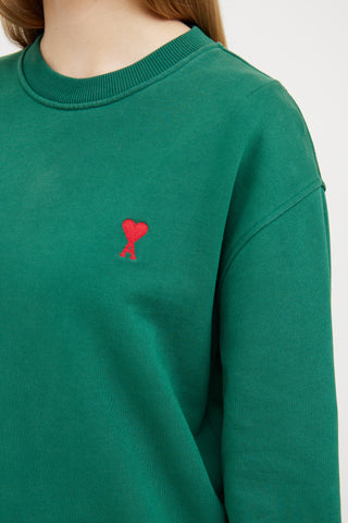 AMI Paris Green & Red Logo Crew Neck Sweatshirt