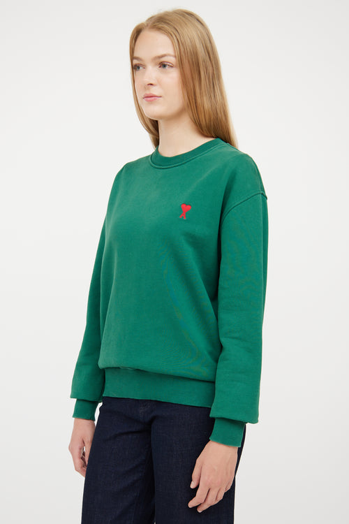 AMI Paris Green & Red Logo Crew Neck Sweatshirt