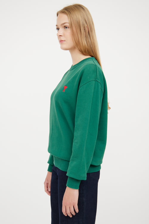 AMI Paris Green & Red Logo Crew Neck Sweatshirt