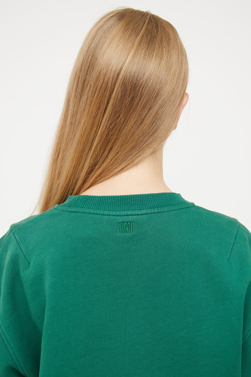 AMI Paris Green & Red Logo Crew Neck Sweatshirt