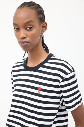 AMI Paris Black & White Ami De Coeur Striped T-Shirt