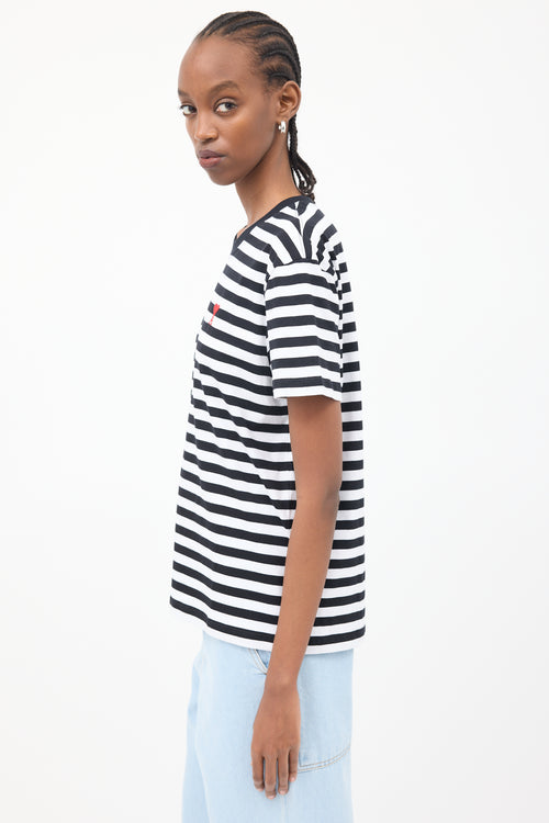 AMI Paris Black & White Ami De Coeur Striped T-Shirt