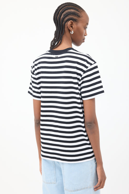 AMI Paris Black & White Ami De Coeur Striped T-Shirt