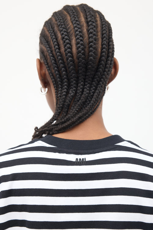 AMI Paris Black & White Ami De Coeur Striped T-Shirt