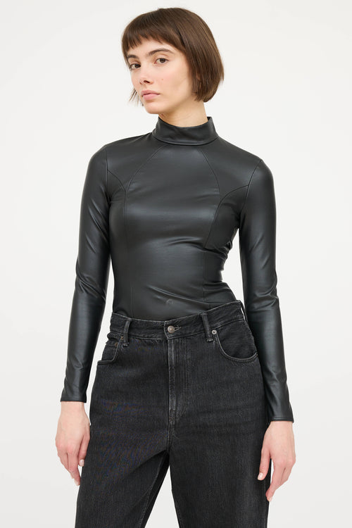 Amina MuaddiX Wolford Faux Leather Bodysuit