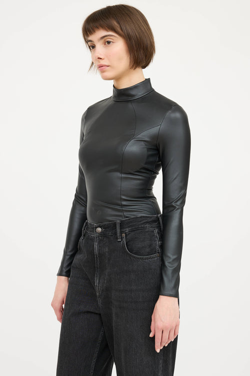 Amina MuaddiX Wolford Faux Leather Bodysuit