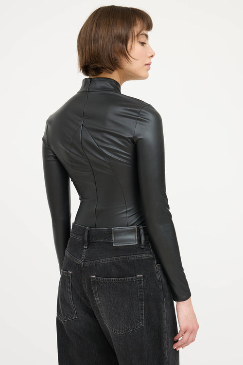 Amina MuaddiX Wolford Faux Leather Bodysuit