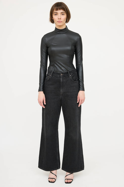 Amina MuaddiX Wolford Faux Leather Bodysuit