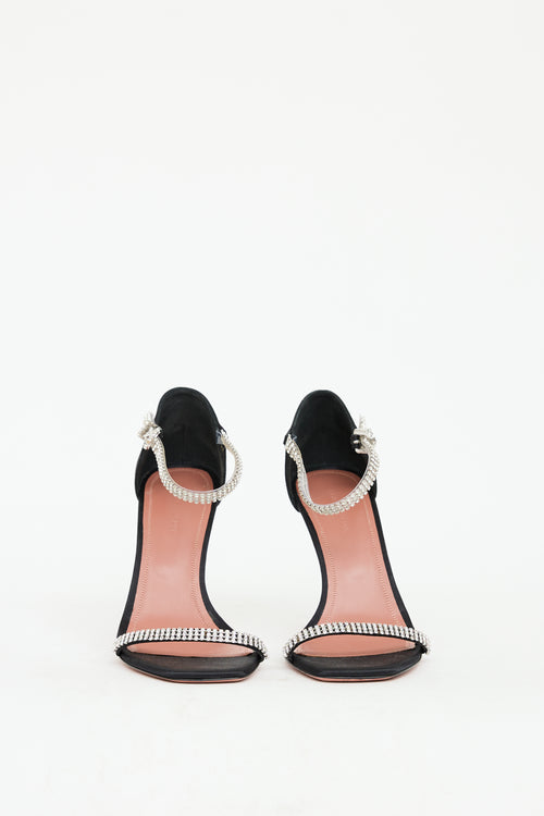 Amina Muaddi Black Satin & Crystal Ursina Heel