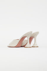 Amina Muaddi Beige Leather Embossed Mule