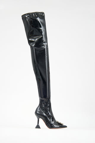 Amina Muaddi Latex Begum Embellished Thigh Boot
