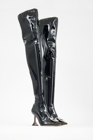 Amina Muaddi Latex Begum Embellished Thigh Boot