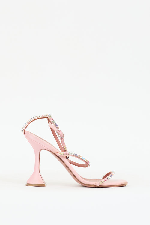 Amina Muaddi Pink Satin Embellished Gilda Heel