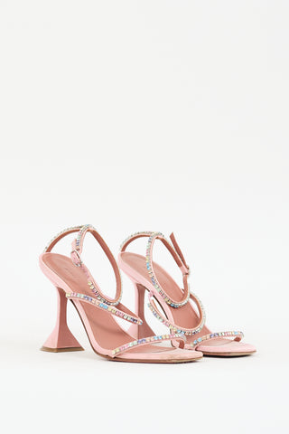 Amina Muaddi Pink Satin Embellished Gilda Heel