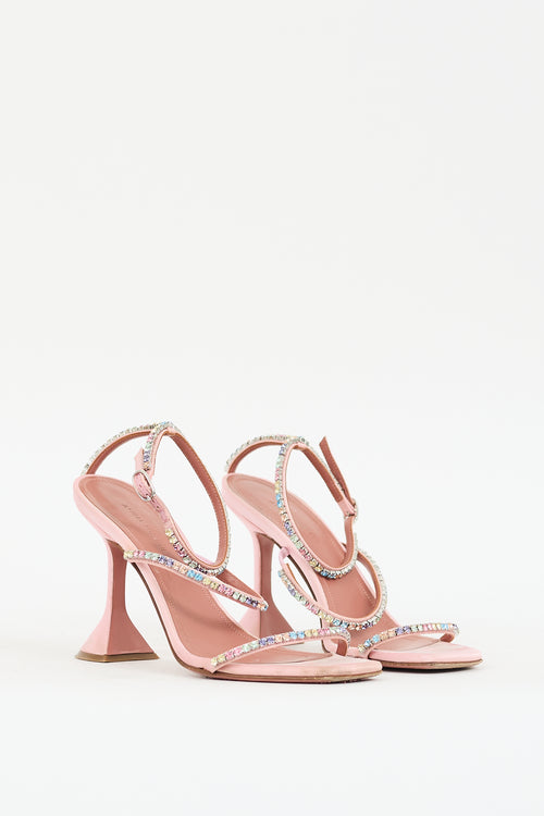 Amina Muaddi Pink Satin Embellished Gilda Heel