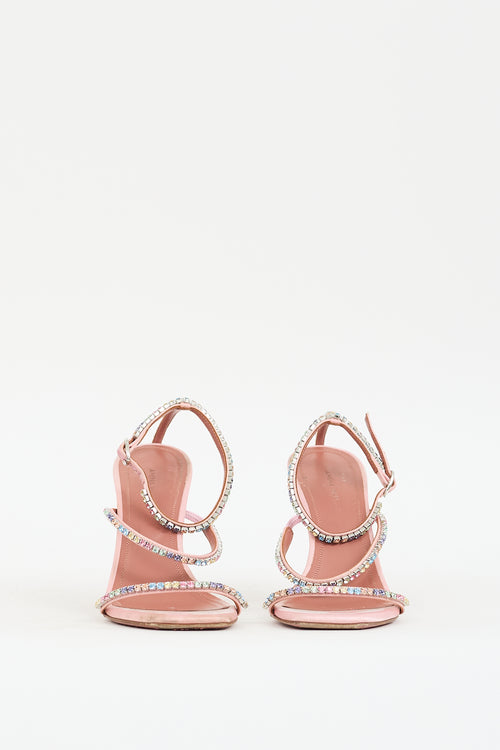 Amina Muaddi Pink Satin Embellished Gilda Heel