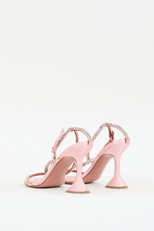 Amina Muaddi Pink Satin Embellished Gilda Heel